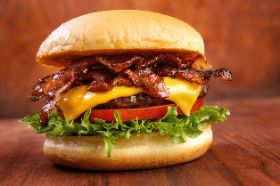 Bacon Burger (bun, bacon, mustard, cucumbers, pepper, onion)